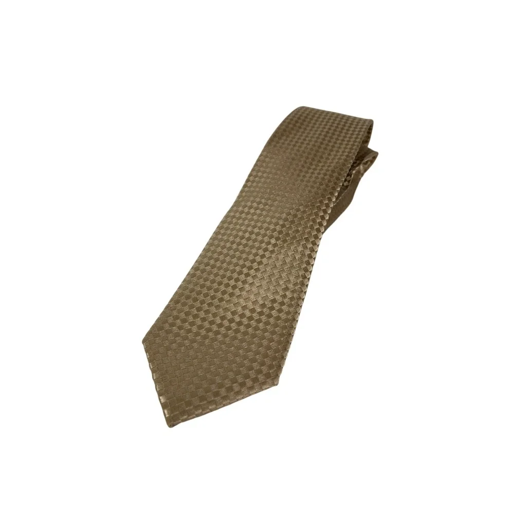 Pierre Cardin Mens Gold Champagne Checkerboard‎ Woven Formal Silk Necktie Tie